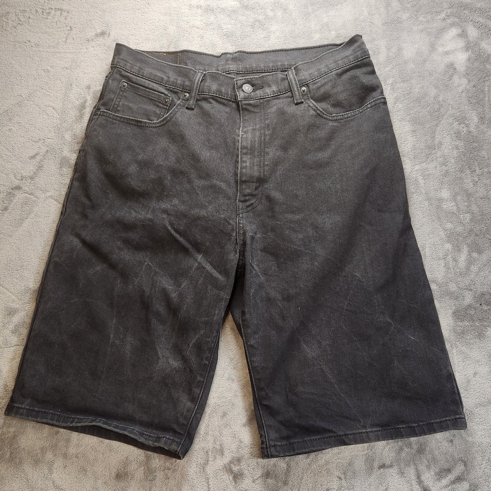 Levis 569 Shorts Mens 34 Black Dark Wash Loose Straight 12" Denim